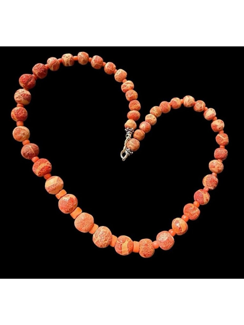 Vintage Natural Sponge Coral Beaded Necklace Southwestern Sterling Silver Clasp